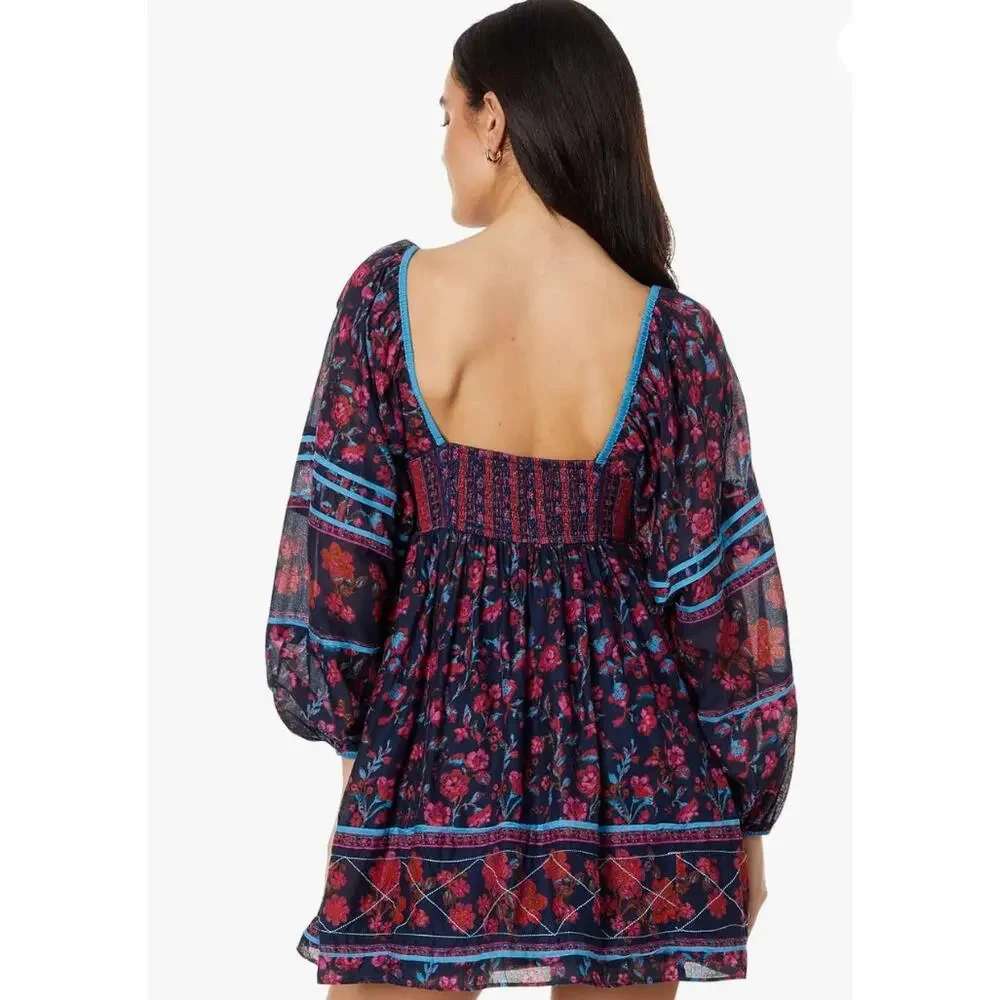 Free People Floral Mini Dress - Navy and Pink - Picture 5 of 6